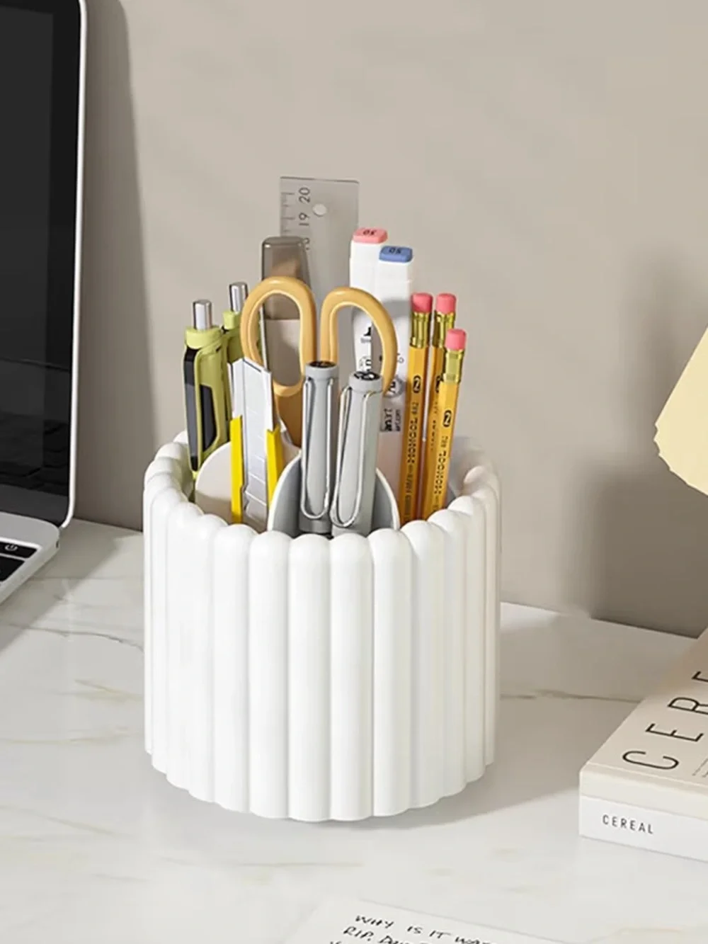 NEW 360 Rotating Makeup Brush Holder 7 Slots Removable Pen Holder White